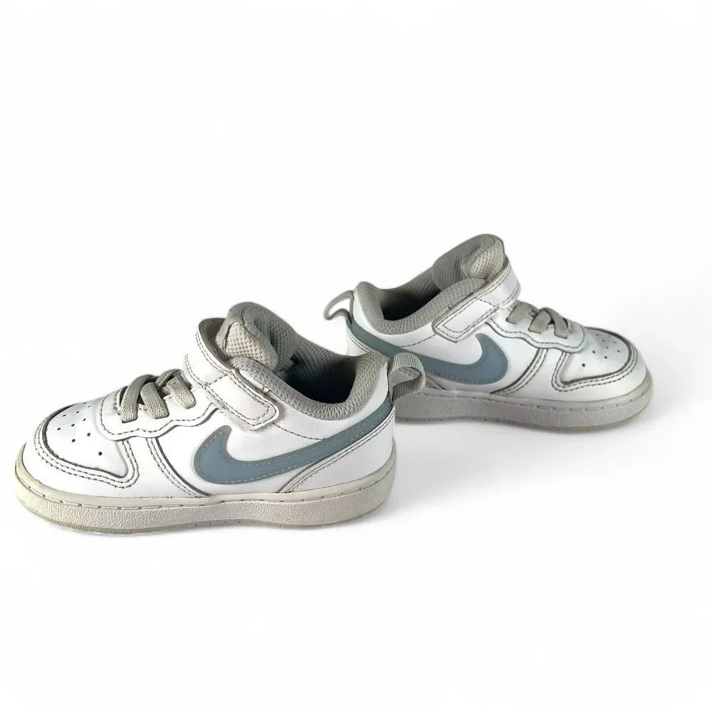 Nike Kids White Sneakers with Blue and Pink Swooshes